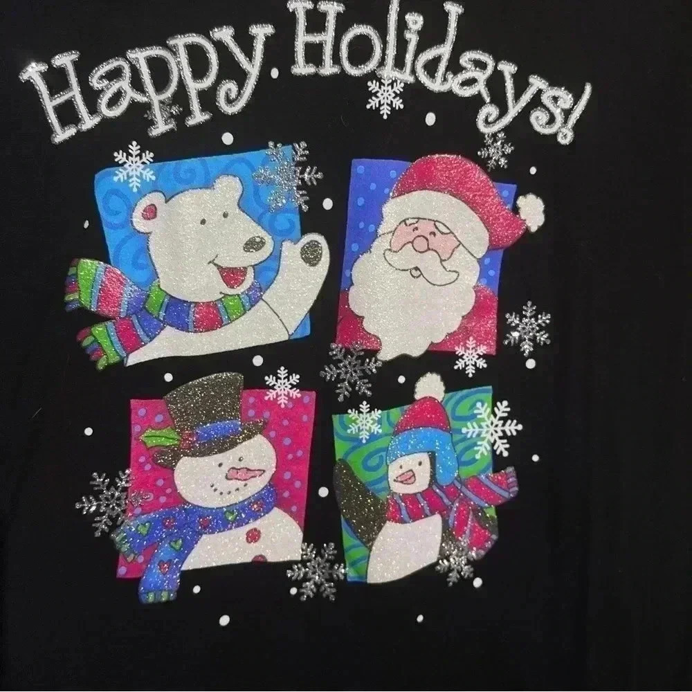 Happy Holidays Graphic T-shirt Unisex Black Cotton Extra Large